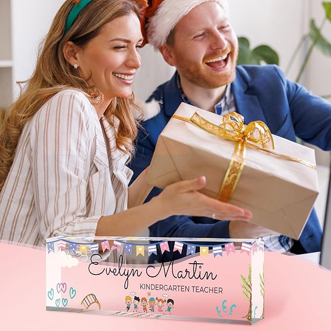 Custom Name Plate for Desk, Personalized Acrylic Office Name Sign with Name & Title, Elegant Desk Decor for Women Men, Employee Appreciation Gift (Teacher-3)