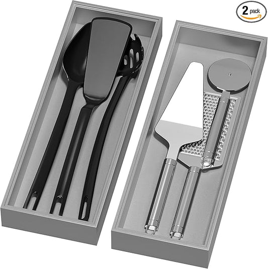 Bamboo Drawer Organizer, Extra Large Silverware Organizer for Kitchen Drawer, Stackable Utensil Organizer, 2 Pcs Toilet Tank Topper Tray, Wooden Toilet Paper Basket (Silver, 17 X 6 X 2 Inch)