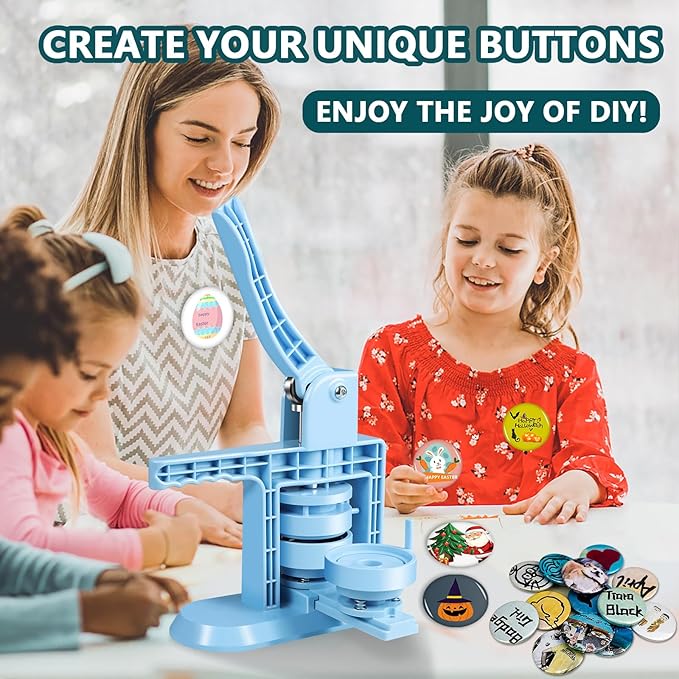 Button Maker Machine Multiple Sizes 1+1.25+2.25inch(4th Gen), DIY Button Pin Maker Machine Kit, Badge Press Machine with 300PCS 25+32+58mm Button Making Supplies& Cutting Mat&Circle Cutter