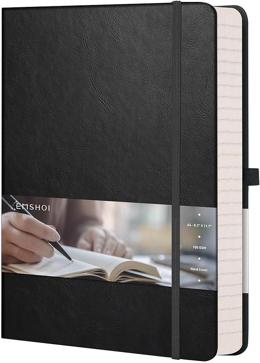 EMSHOI Graph Paper Notebook, A4 Large 8.3" x 11.7" Hardcover Leather Journal for Women Men, 192 Pages 100 GSM Grid Paper Journals for Writing, Graph Notebook for Work, Graphing, Engineering, Black