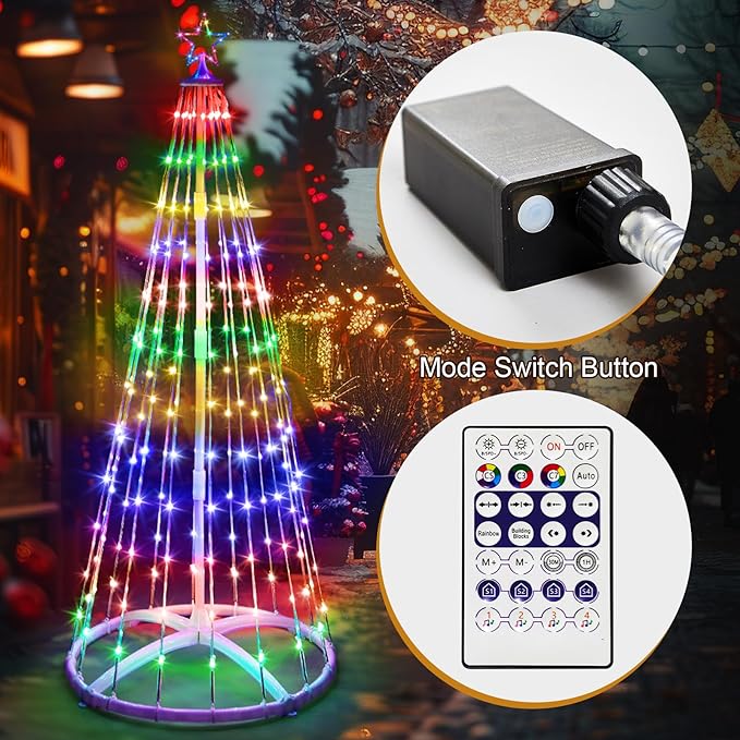 5 Pack 4/5/6 FT Smart Christmas LED Cone Tree Lights 24 Modes RGB Color Changing App Control with Timer Foldable Tree Light Outdoor Yard Holiday Decor for Christmas New Year Xmas Decorations