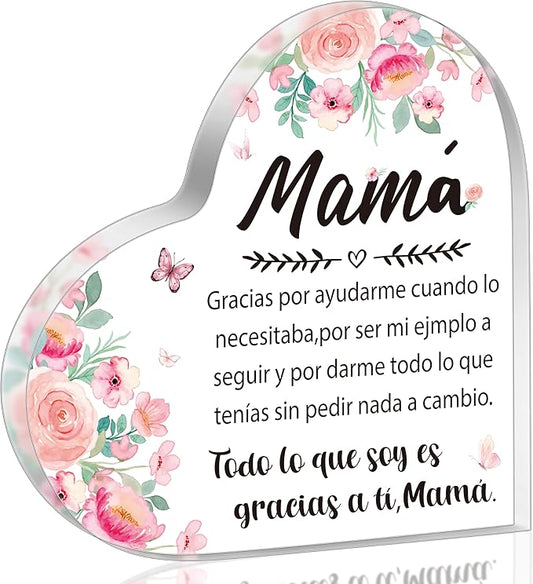 Yopyame Acrylic Gifts for Mom - Regalos para Mamá Acrylic Gifts Spanish Mom Acrylic Heart Keepsake Paperweight from Daughter Son Mother's Day Birthday Christmas Valentines Acrylic Sign Plaque for Mom