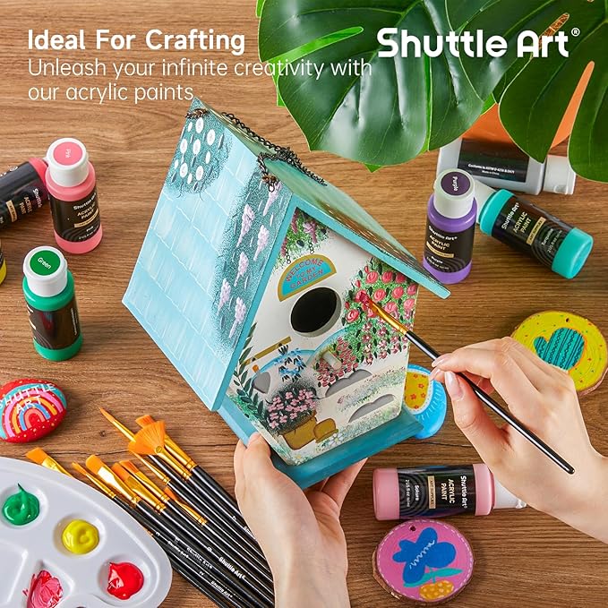 Shuttle Art Acrylic Paint, 25 Colors Acrylic Paint Set, 2oz/60ml Bottles, Rich Pigments Paint for Artists, Beginners and Kids on Canvas Rocks Wood Ceramic Fabric