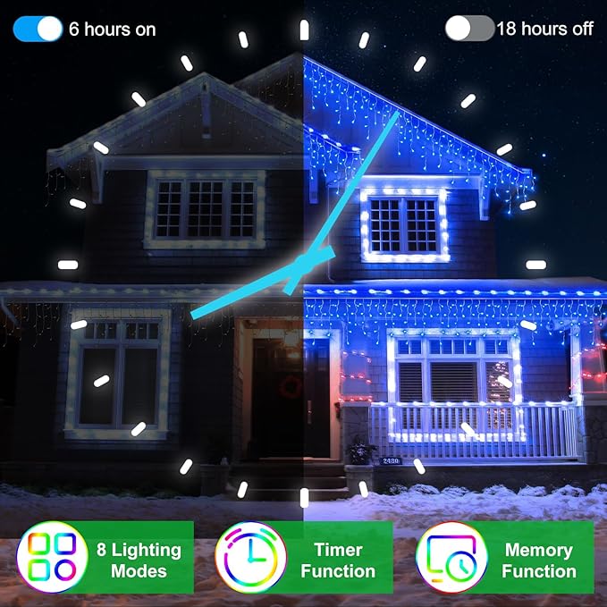 1296 LED 131FT Christmas Lights 288 Drops, Outdoor Hanging lights with 8 Modes Timer, Plug in Curtain String Lights Outdoor Waterproof for House Fence Tree Holiday Wedding Party Outside Decor (Blue)