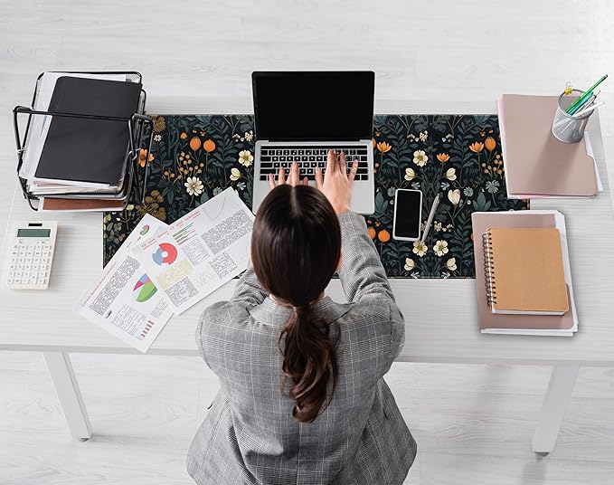 Retro Dark Floral Desk Mat Cute Plant Flowers Mouse Pad XL Large Desk Pad Aesthetic Sage Desk Matt for Desktop, Laptop Computer Keyboard Mouse Mat for Women Office Decor Accessories 31.5x11.8 in