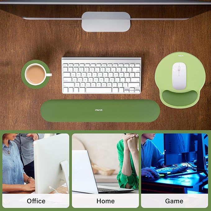 MOSISO Wrist Rest Support for Mouse Pad&Keyboard Set, Circle Curved Ergonomic Mousepad&Coaster Non-Slip Base Home/Office Pain Relief&Easy Typing Pad with Soft Cloth&Silicone Lining, Olive Green