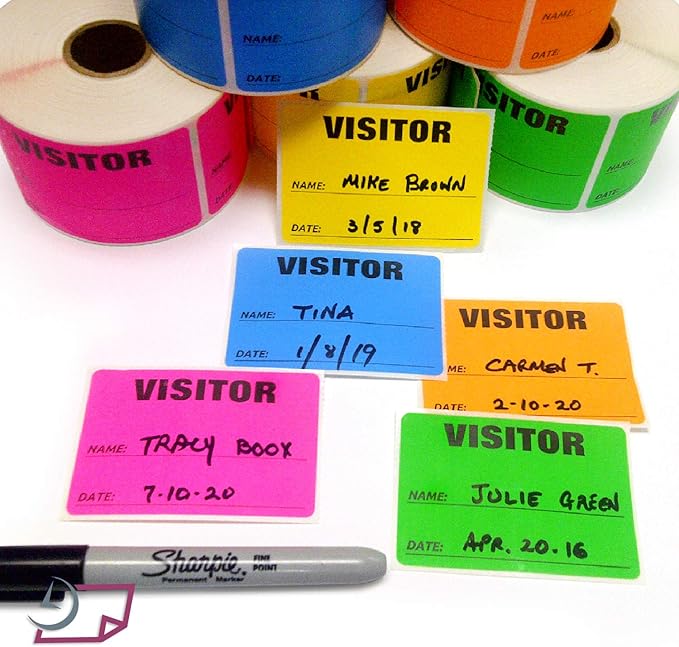 NextDayLabels - 3 x 2 Visitor Labels Pass, ID Labels and Safety Identification Badge Stickers 500 Per Roll (Fluorescent Yellow)