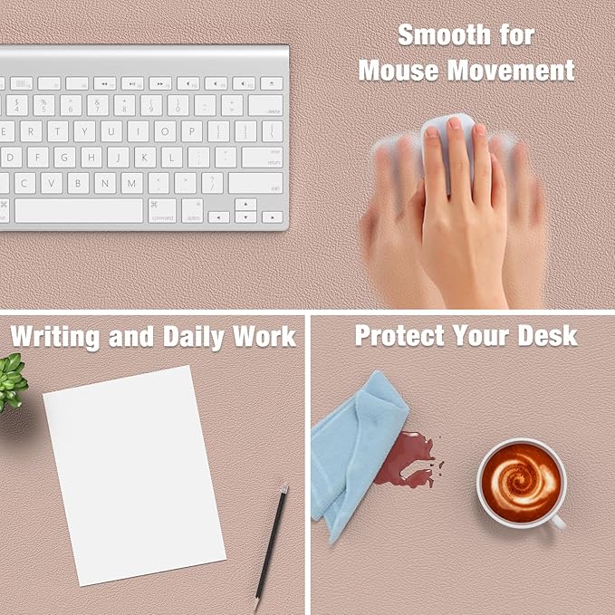 Hsurbtra Desk Pad, 48" x 17" PU Leather Desk Mat, XXXL Extended Mouse Pad, Waterproof Desktop Blotter Protector, Non-Slip Ultra Thin Large Laptop Keyboard Writing Mat for Office Home, Beige Apricot