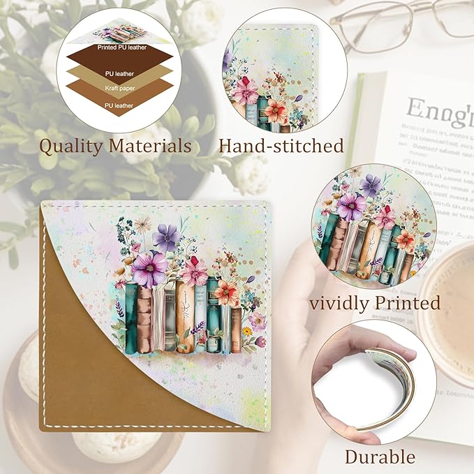 Floral Book Corner - Cute Leather Bookmarks, 3 Pcs Reading Page Markers - Gifts for Women, Men, Students and Teachers