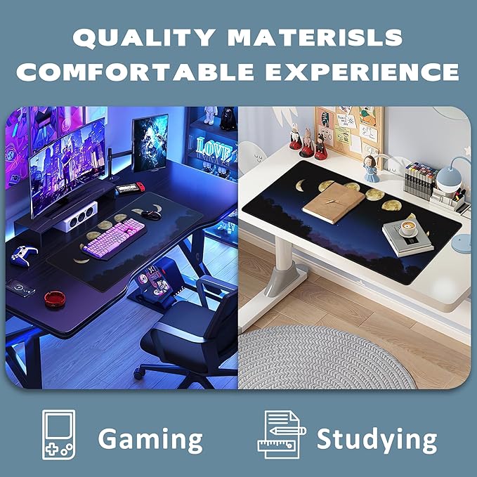 Large Mouse Pad Moon Phase Extended Gaming Mouse Pad Non-Slip Desk Mat with Stitched Edge Laptop Computer Keyboard Mousepad for Office Home 35.4" x 15.7"