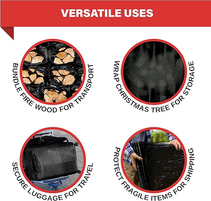 Simply Cool Black Stretch Wrap Industrial Strength Extra Thick 17.5" 1100 SqFt 80 Gauge (20 Micron) Shrink Wrap Roll for Moving Supplies, Furniture, Pallets, Plastic Wrap for Packing, Stretch Film