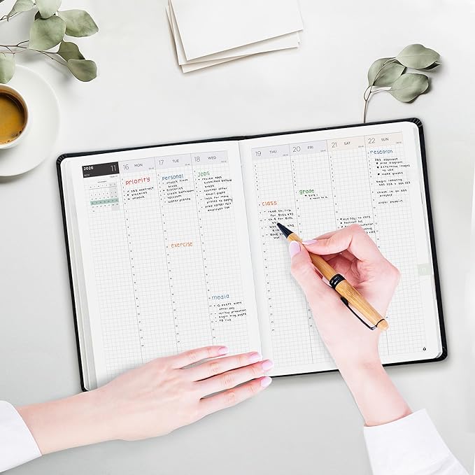 Inamio 24 Hourly Planner 2026 – 24 Hour Weekly and Monthly Appointment Book 2026 – Hardcover, Japanese Design – Minimalist Teacher and Annual Planner with Time Slots – 6 x 8.5