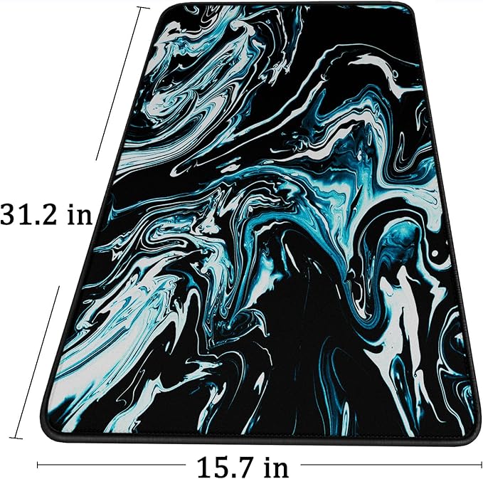 Gaming Mouse Pad with Stitched Edges, Durable Non-Slip Natural Rubber Base, Waterproof Computer Keyboard Pad Mat for Esports Pros/Gamer/Desktop/Office/Home - Marble Cyan