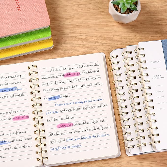 Lined Spiral Notebook College Ruled A5 Journal Book for Note Taking, 160 Pages Writing Journal for Office and Home School Supplies 5.75x8.125 inch (6-Black)