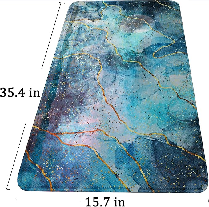 Large Mouse Pad with Stitched Edges, (35.4X15.7In) Durable Non-Slip Natural Rubber Base, Waterproof Computer Keyboard Pad Mat for Esports Pros/Gamer/Desktop/Office/Home, MarbleBlue