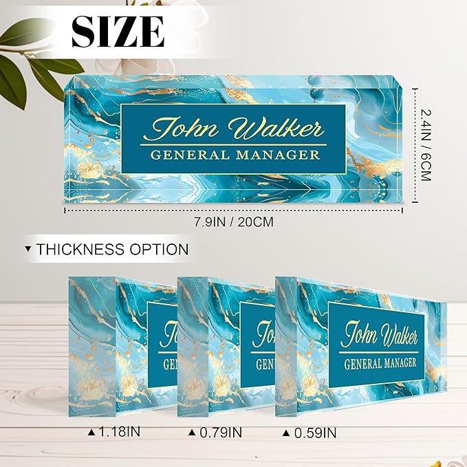 Ship Next Day Personalized Name Plate for Desk, Custom Acrylic Desk Name Sign, Office Appreciation Gifts for Women Men Coworkers Boss Teacher Employee (Blue Marble)