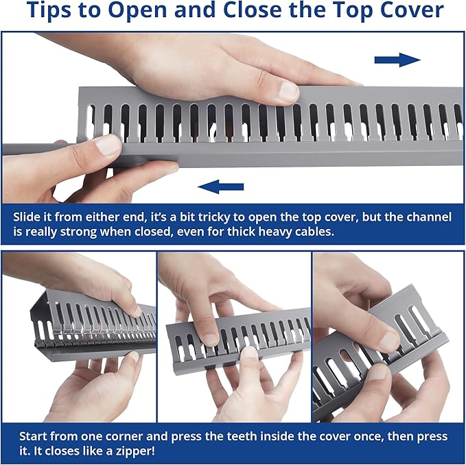 ZhiYo 66in(4X L16.5in) Professional Server Rack Cable Management Raceway, H2in x W2in Cable Raceway Kit, Electrically Safe PVC Open Slot Wire Raceway for Under Desk/Computer/Network Cords, Grey