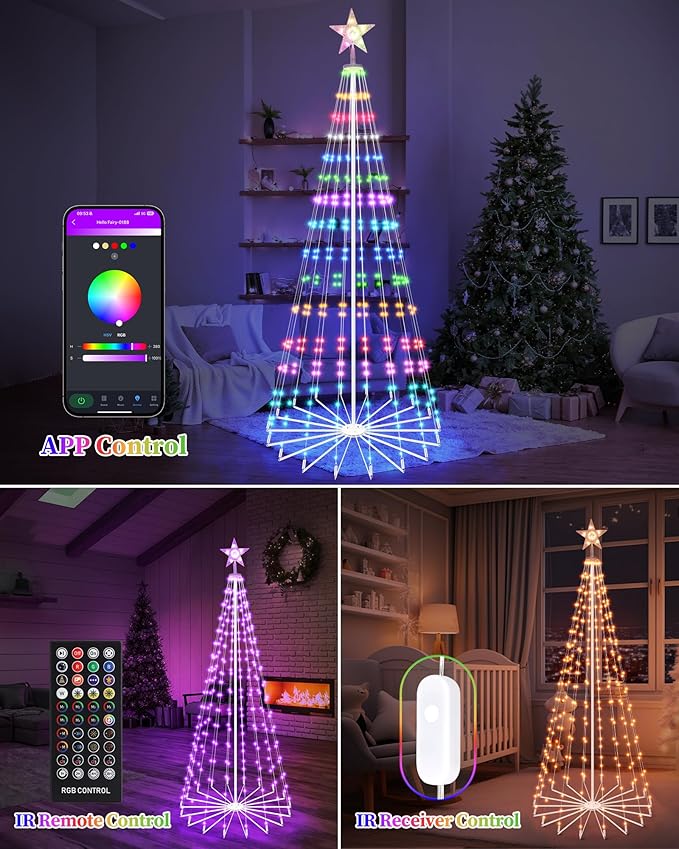 Brightever 9FT 460 LED Smart Cone Christmas Tree, Outdoor Prelit Christmas Tree with 16 Million DIY RGB LED Light Show, Remote APP Control Color Changing Music Sync for Xmas Outdoor Decorations