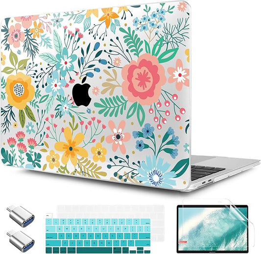 TWOLSKOO Compatible with MacBook Pro 13 inch Case 2023-2016 A2338 M2/M1 A2251 A2289 A2159 A1989 A1706, Plastic Hard Shell Cover & Keyboard Skin & Screen Protector, Abstract Flower