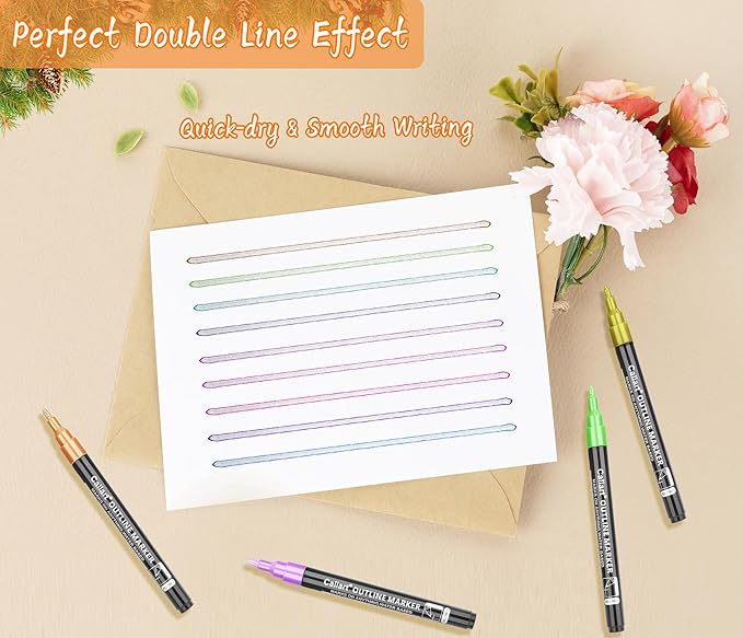 Caliart 36 Colors Outline Shimmer Markers, Glitter Metallic Marker Pens, Stocking Stuffers for Teen Girls Boys Adults Christmas Gifts Trendy Stuff, Cool Fun Craft Drawing Art Supplies Set