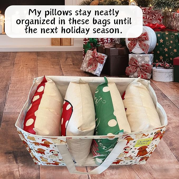 VENO 6 Pack Moving Bags, Large Christmas Storage Bins with lids, Packing Supplies for College, Alternative to Moving Boxes, Foldable, Heavy-Duty Tote, Christmas Pattern (Holiday Pups, 6 Pack)