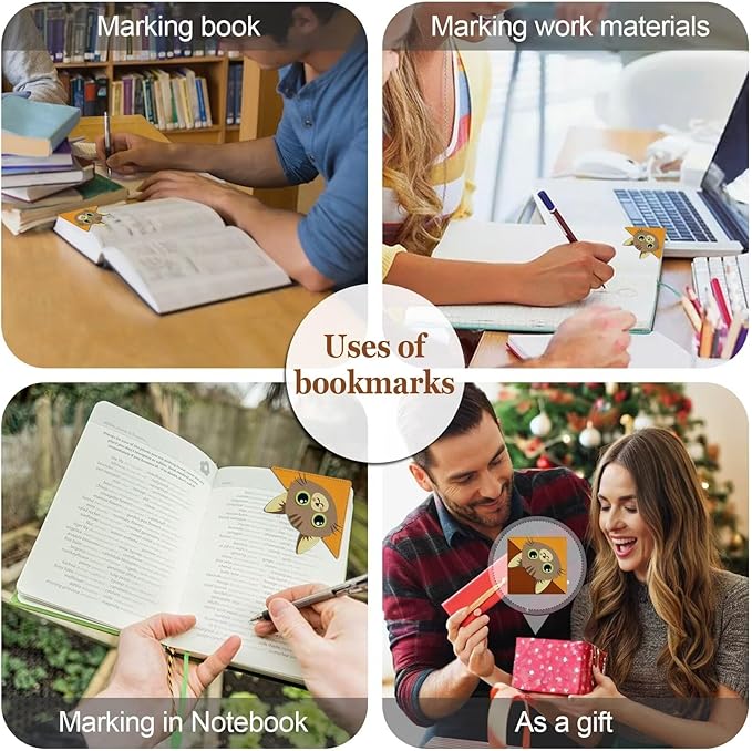 Funny Cat Bookmarks, Personalized Leather Book Marks Clip Set of 4,Cute Corner Page Book Accessories for Women, Kids, Teachers Students Book Lovers Reading,for School Office Home Supplies