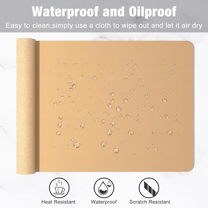 Hsurbtra Desk Pad, 30" x 14" PU Leather Desk Mat, XL Extended Mouse Pad, Waterproof Desktop Blotter Protector, Non-Slip Ultra Thin Large Laptop Keyboard Writing Mat for Office Home, Earth Yellow