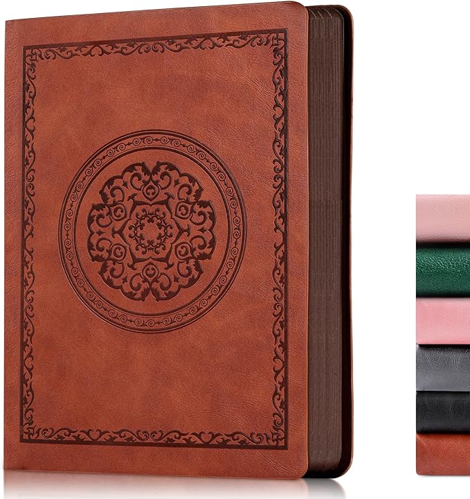 300 Pages Leather Dotted Journal Notebook,Softcover Leather Dotted Journal Notebook for Women Men,300 Pages Notebook for Travel,Business,Work,Office,School Note Taking,5.7'' X 8.3'',brown