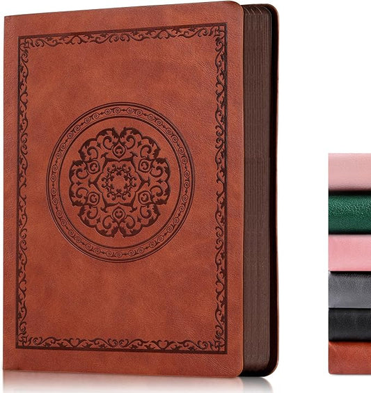 300 Pages Leather Dotted Journal Notebook,Softcover Leather Dotted Journal Notebook for Women Men,300 Pages Notebook for Travel,Business,Work,Office,School Note Taking,5.7'' X 8.3'',brown