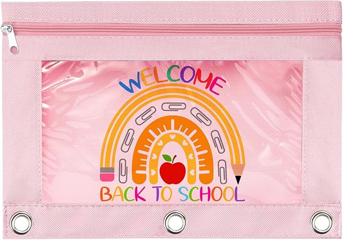 Pencil Pouch for 3 Ring Binder, Back to School Pencil Zipper Case Bag with Three Hole Clear Window for School Supplies