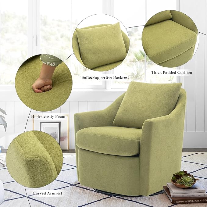 COLAMY Swivel Accent Chair, Living Room Chair Upholstered 360° Swivel Chair Modern Reading Armchair for Bedroom/Office/Nursery, Green