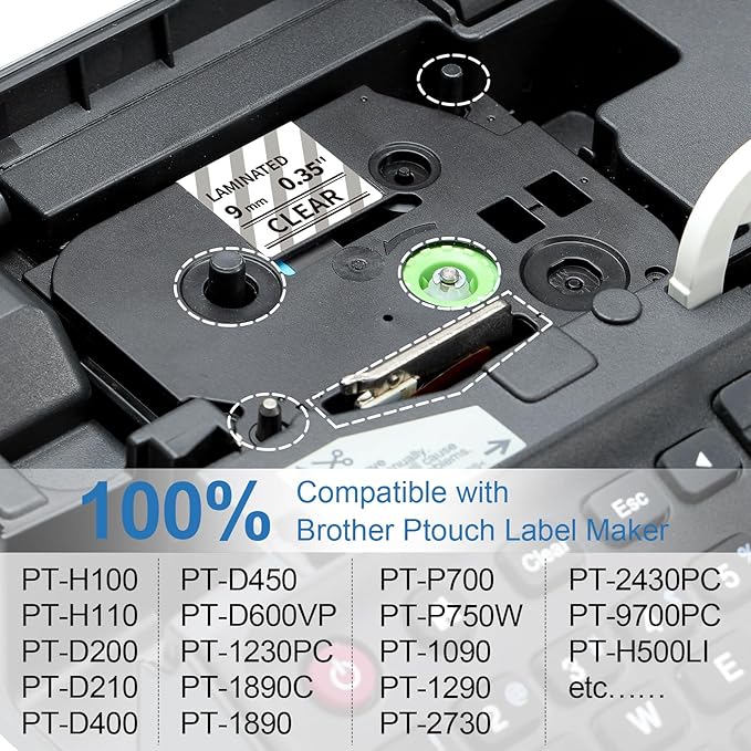 Labelife 9mm Label Maker Tape Clear TZe-121 Compatible with Brother TZe TZ Tape 9mm 0.35 Laminated Clear Ptouch TZe121 TZ-121 for Brother P Touch PTD210 PTD220 PTD400 PTD600 PTH110,4-Pack, 3/8''