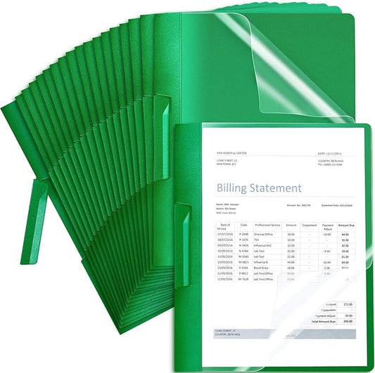 Maitys 25 Pack Clear Report Covers with Clip 11.4 x 9 Inch Presentation Folders Transparent Front Cover Portfolio Folder Resume Folder Interview Report Folders for Letter Size(Green)