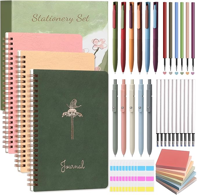 Stationery Gift Set for Women – 37PCS Aesthetic Journal Kit with A5 Spiral Notebooks, Gel Pens, Sticky Notes & Tabs, Premium Gift Box – Perfect for Birthday, Graduation & Holidays