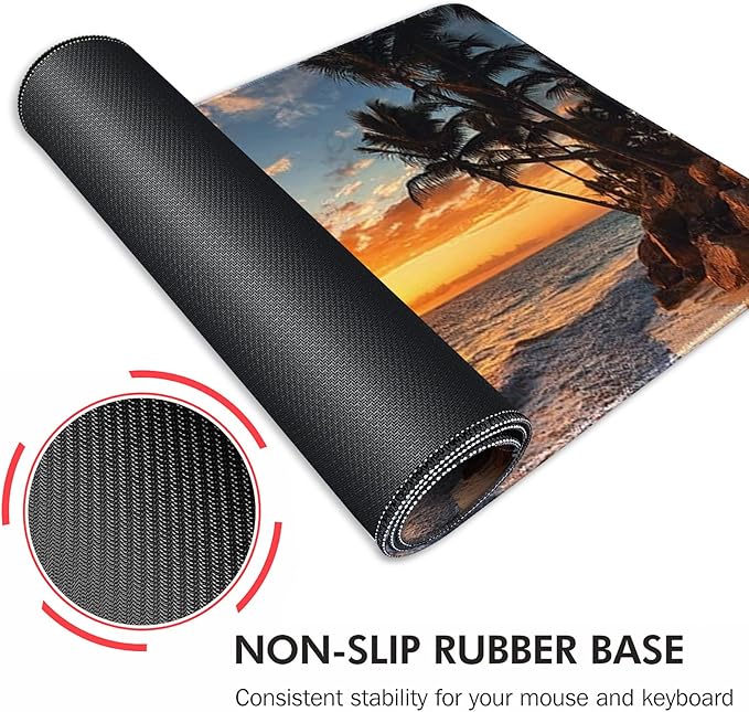 Galdas Gaming Mouse Pad XXL XL Large Mouse Pad Mat Long Extended Mousepad Desk Pad Non-Slip Rubber Mice Pads Stitched Edges Thin Pad (31.5x11.8x0.12 Inch)-Sunset Beach