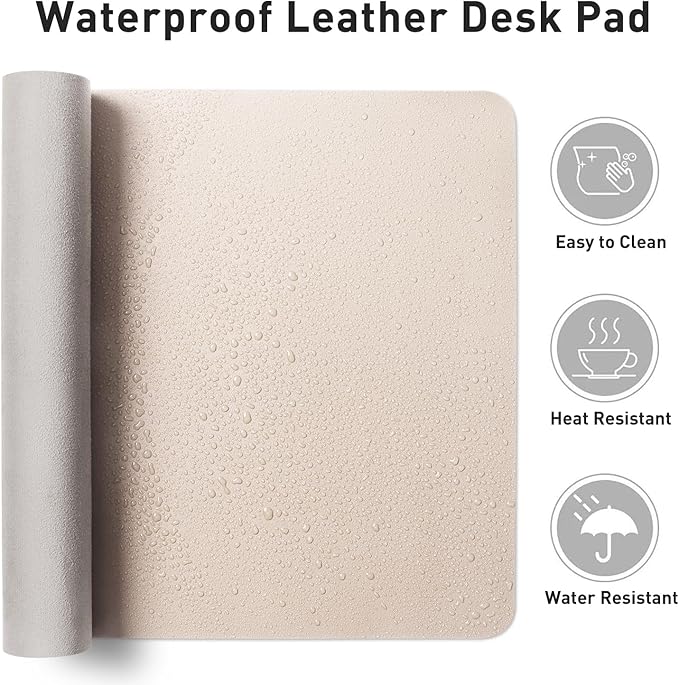 Aothia Large PU Leather Desk Pad Protector – Non-Slip Mouse Pad & Writing Mat for Office/Home, Waterproof, Easy to Clean (23.6" x 13.7", Eggshell)