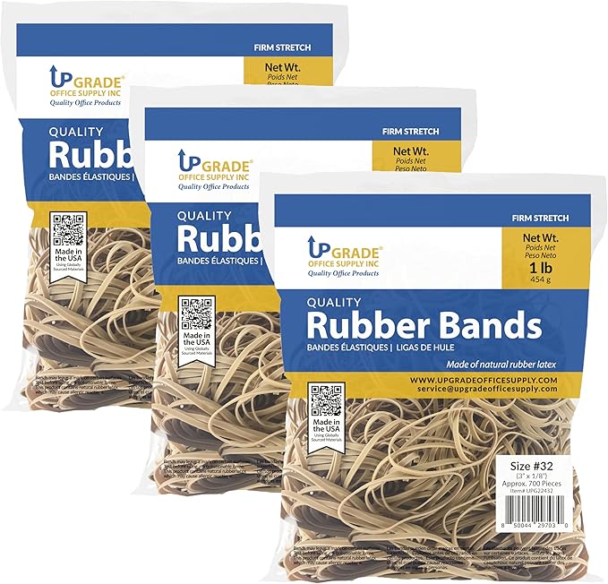 Upgrade Office Supply Rubber Bands, Size 32 (3 x 1/8), 700 Count, 1 lb Bag, 3-Pack, USA