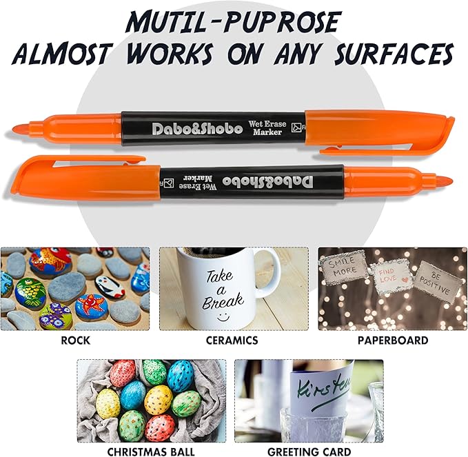 Dabo&Shobo Wet Erase Markers, 48-Count Smudge-Free, 12 Colors Fine Tip, Erases with Water! Low Odor Markers for Office, School & Home