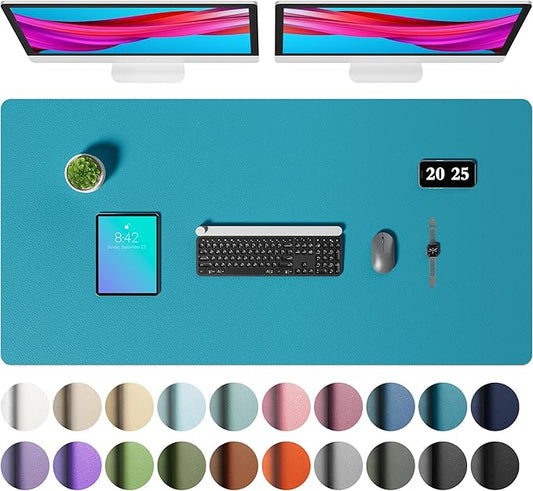 Aothia Faux Leather Desk Mat – Large Mouse Pad, Non-Slip PU Leather Blotter, Waterproof Writing Surface for Office and Home (Turquoise, 47.2" x 23.6")