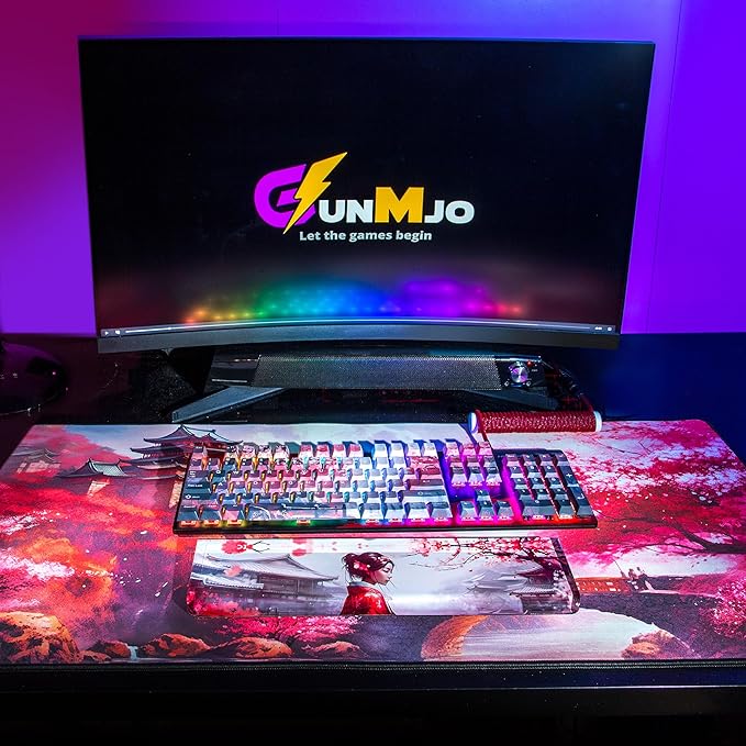 GUNMJO Cherry Blossom Extended Gaming Mouse Pad, Ultra-Smooth Surface for Pixel-Precise Mouse Control, Durable Anti-Fray Stitching, Non-Slip Rubber Base, for Gamer, Office & Home, Light & Portable