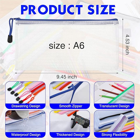 Zhehao 200 Pieces A6 Mesh Zipper Pouch Bulk Mesh Bags with Zipper Waterproof Small Pencil Pouches for School Office Supplies Organization 9.4 x 4.5 Inches(10 Assorted Colors)
