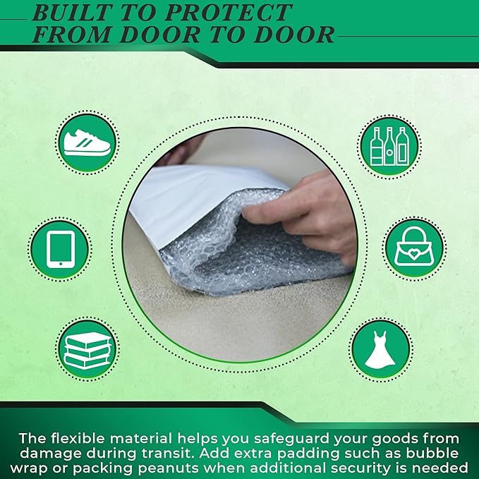 100 Pack Secure Seal White Poly Mailers - 12x15.5 Safe Shipping Bags - E-Commerce Self Sealing 2 Mil Poly Envelopes