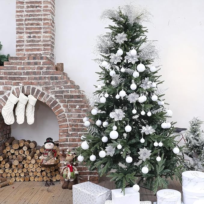 Christmas Balls Ornaments -36pcs Shatterproof Christmas Tree Decorations with Hanging Loop for Xmas Tree Wedding Holiday Party Home Decor,6 Styles in 3 Sizes(White)