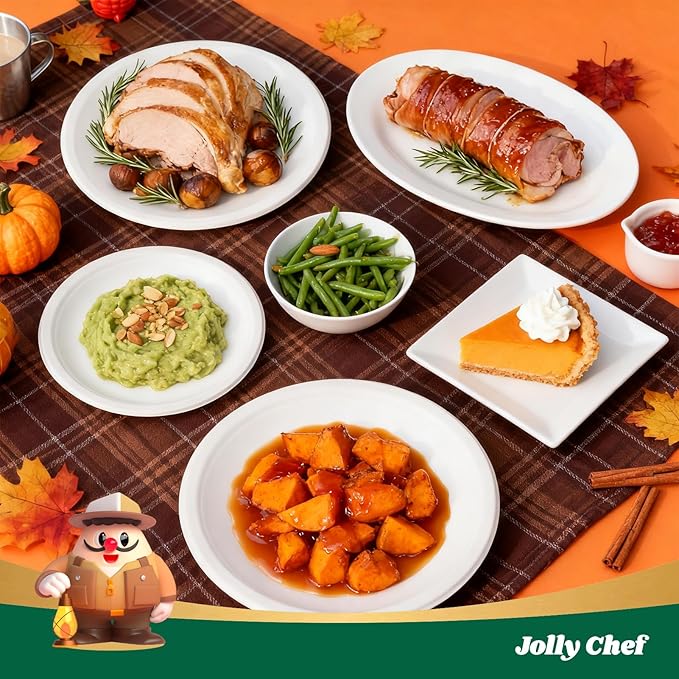JOLLY CHEF Compostable Heavy Duty Plates 𝟭𝟬 𝗜𝗻𝗰𝗵 [𝟱𝟬𝟬 𝗣𝗮𝗰𝗸] Eco-Friendly Disposable White Paper Plates Made of Bagasse Biodegradable Bulk for Party Dinner Sugarcane Thanksgiving Day