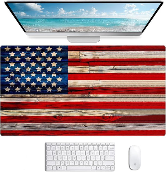 American Flag Wood Grain Gaming Mouse Pad, Suitable for Office, Home, and Study Desktop Computer Mouse Pads 34.5x15.7 Inches