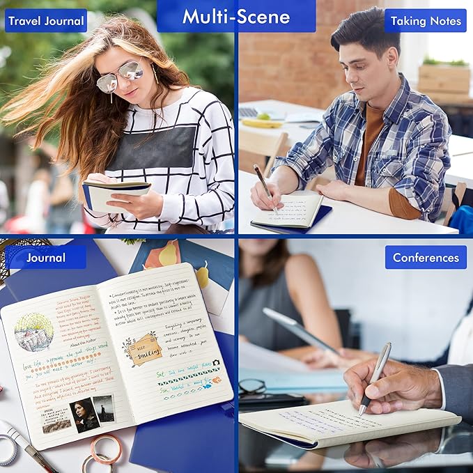 8 Pack Soft Cover Journal Bulk, Feela Notebooks College Ruled for Work, Lined Travel Journal for Women Men, Note Taking Notebook School Supplies Business Writing, 8.2” x 5.5”, A5, Navy