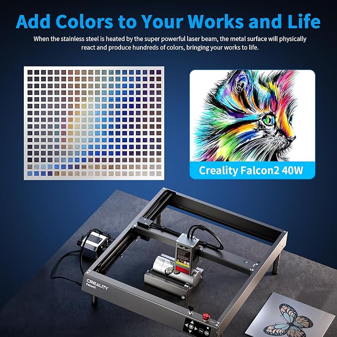 Creality Laser Engraver, Falcon2 40W Output Laser Cutter with Air Assist, 25000mm/min Speed & High Accuracy Laser Engraving Machine for Wood and Metal, Acrylic, Leather