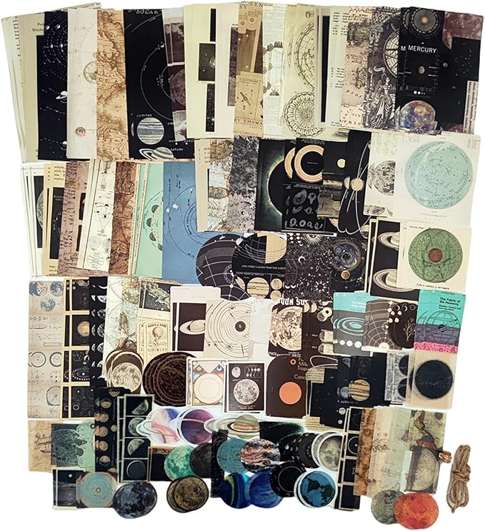 200 Pieces Vintage Ephemera Scrapbooking Supplies Pack Scrapbook Paper Sticker Material Pack for Art Journaling Bullet Journals Planners Collage Decoupage Crafter Gifts (Planet)