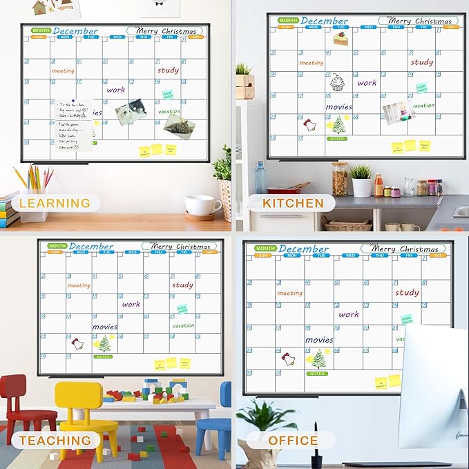 JILoffice Magnetic Dry Erase Calendar Whiteboard, 1 Month White Board Calendar Planner 48 X 36 Inch, Black Aluminum Frame Wall Mounted Board for Office Home and School