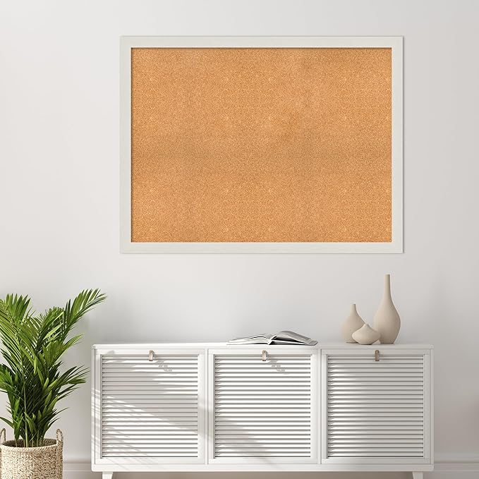 Amanti Art Natural Cork Board for Wall, 39x51 Vision Board with White Frame, Oversize Corkboard Office Decor for Home Organization, Country Rustic Corkboard Pinboard to Display Items for Home